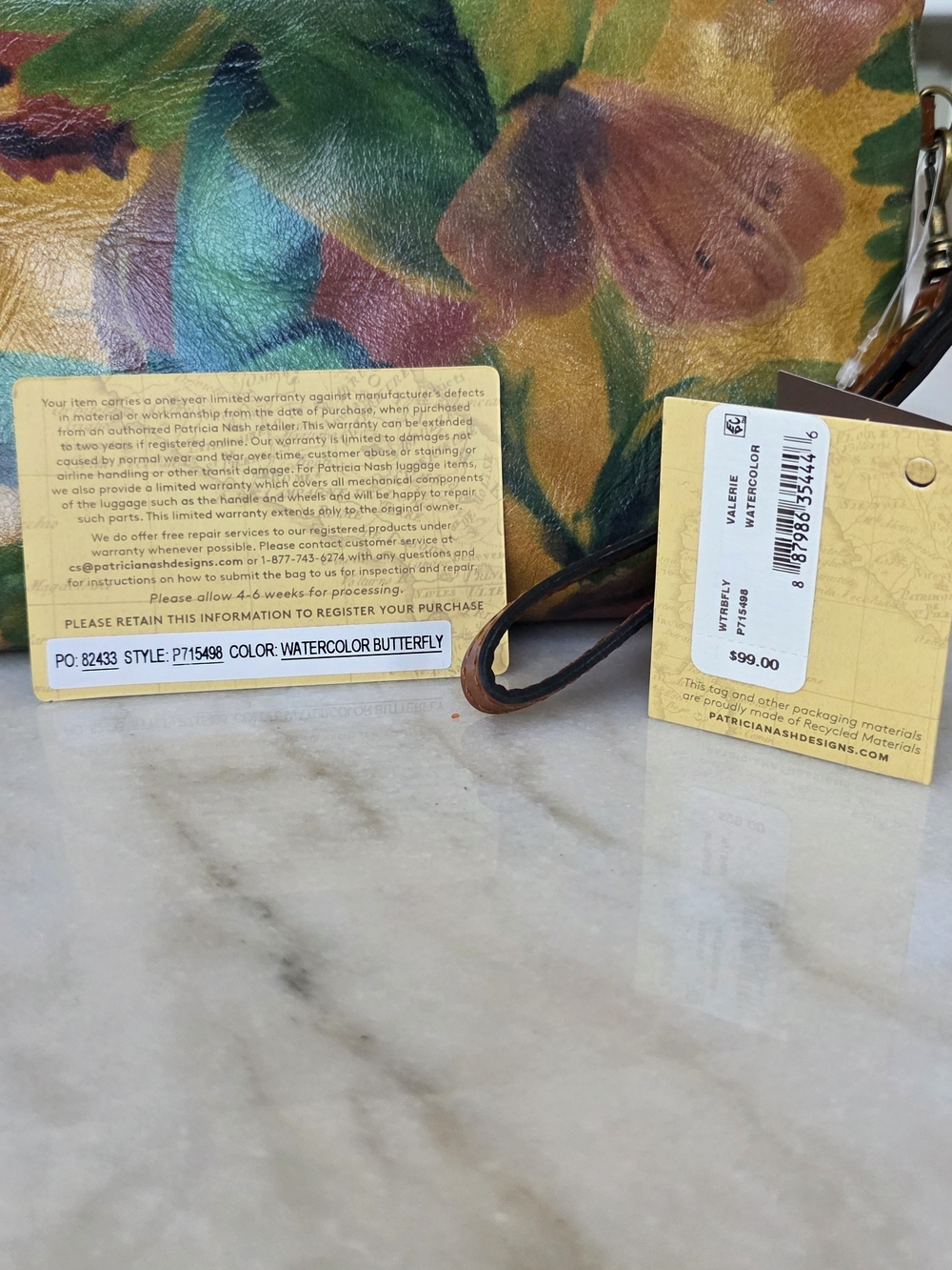 Patricia Nash Valerie Wristlet Watercolor Butterfly Hand Painted Leather Clutch - Picture 4 of 10